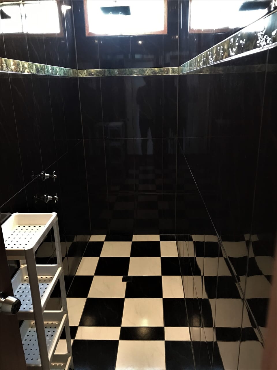 Upstairs single waterfall style shower