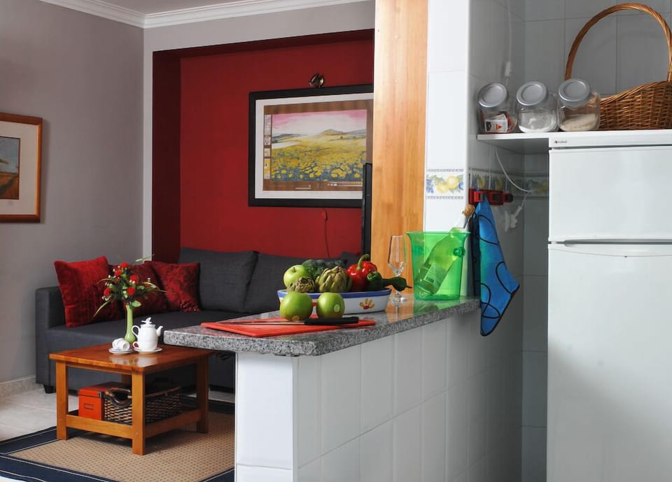View from the kitchen into the living.