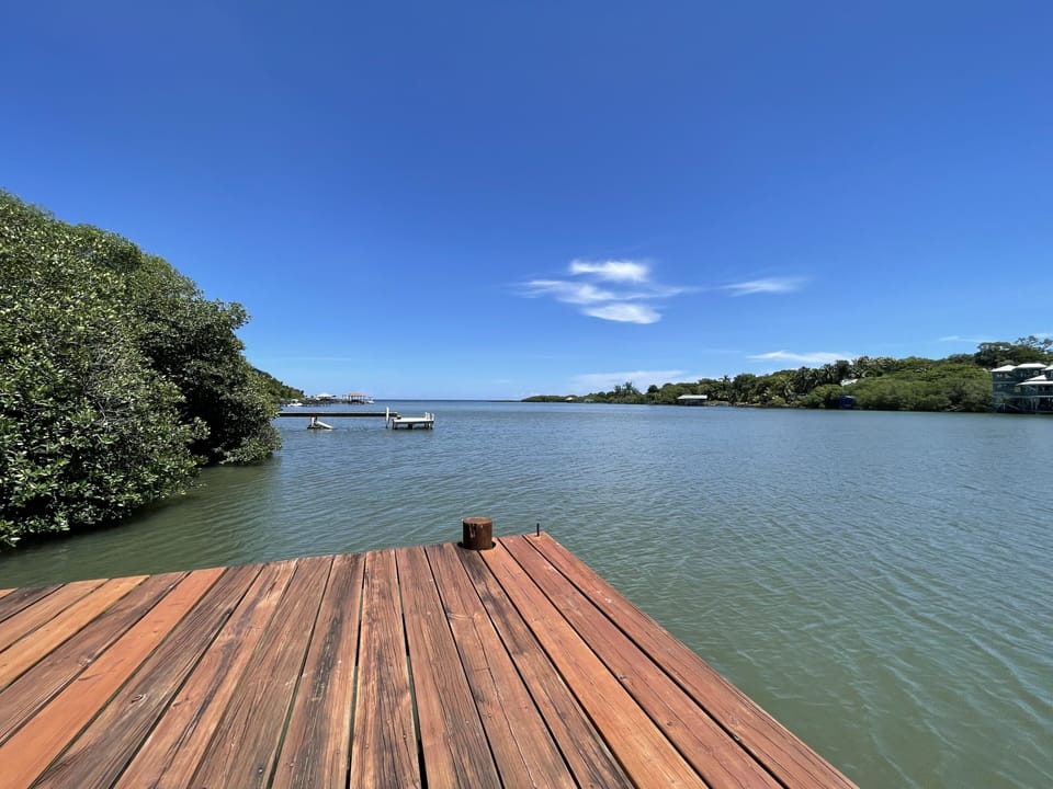Sit on the bench, on  our private dock and enjoy a  coffee or drink 