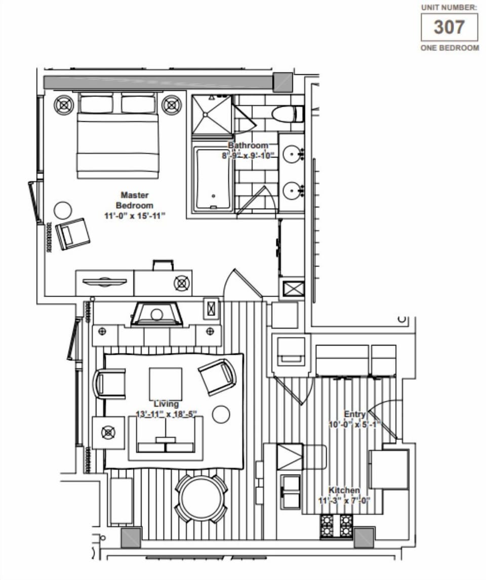 Rare 1-Bedroom with full kitchen and living room