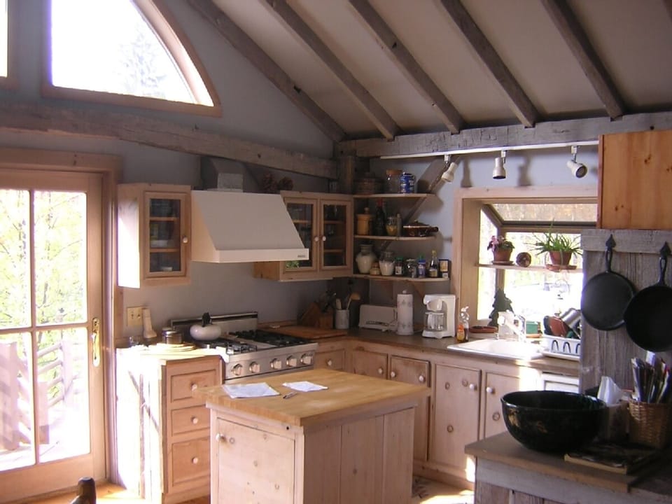 kitchen with viking stove & greenhouse window