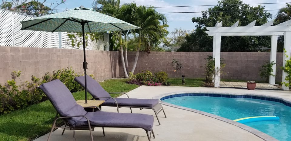 Inviting pool with all day sunshine.  Rental fee includes heated pool in winter.