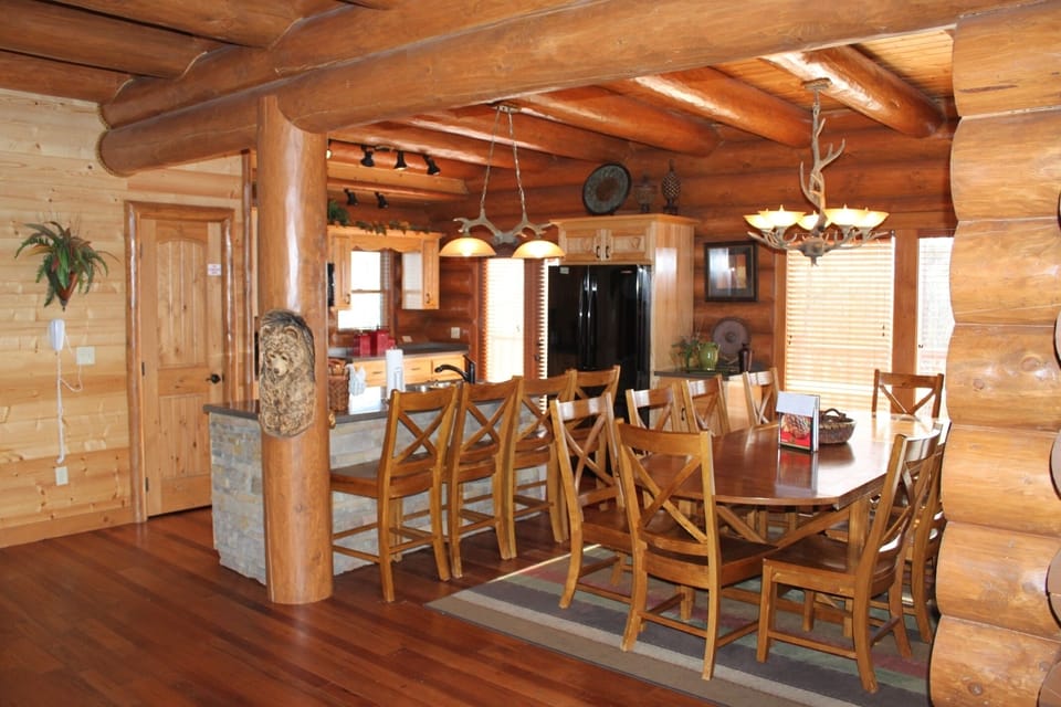 Fully equipped kitchen with dining area large enough to fit all.
