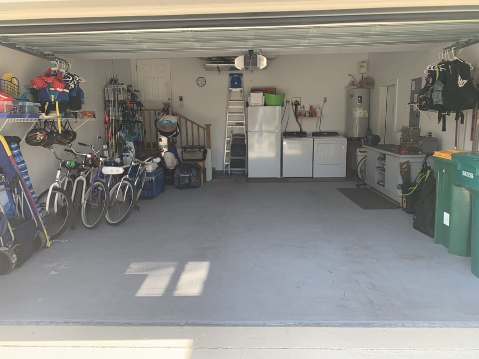 Large garage with all the beach accessories….chairs, umbrella, cooler, bikes