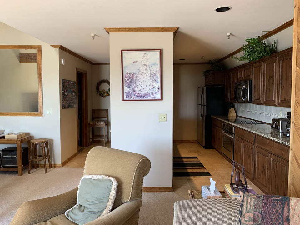 View of kitchen from living area