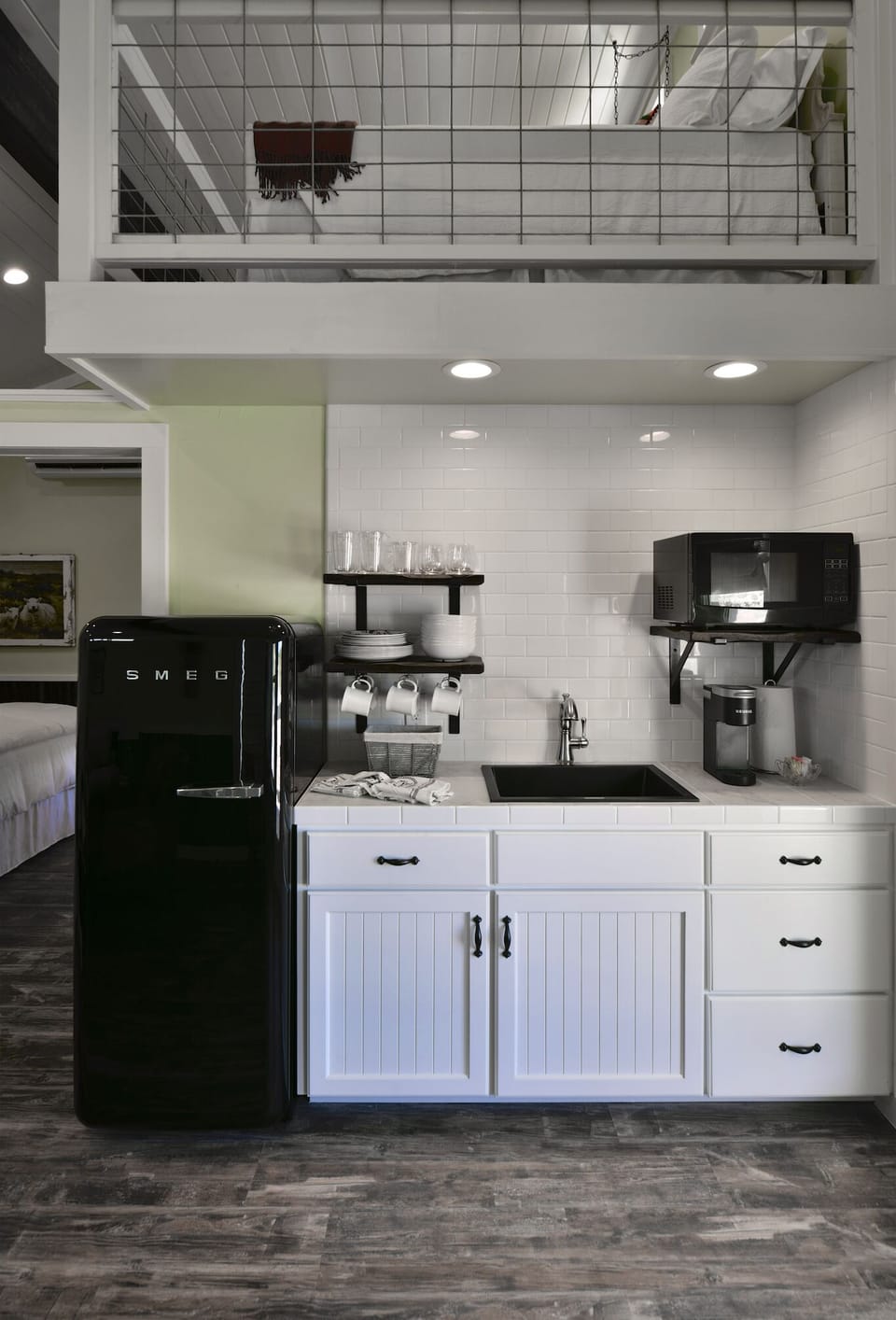 Microwave, coffee maker and SMEG refrigerator