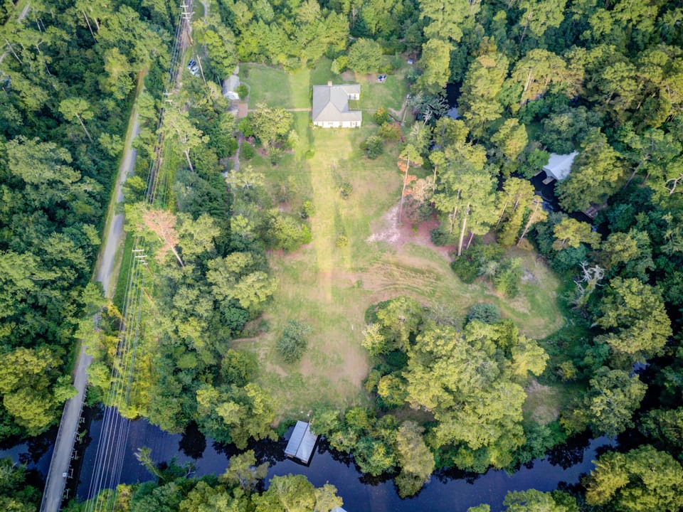Overhead view of the bayou & property