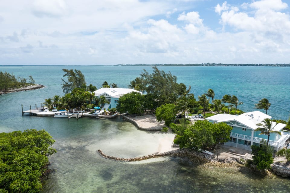 View of Middle Cay facing the beach! You see the main house and the cottage