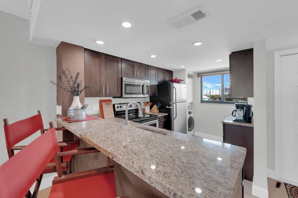 Enjoy morning coffee at the kitchen bar