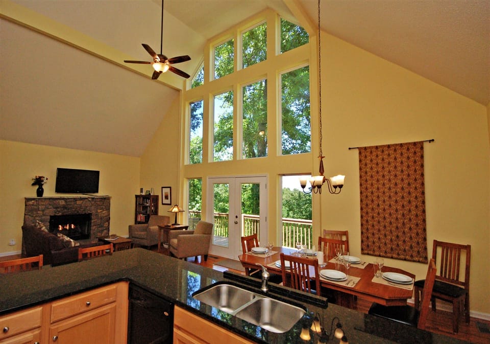 View from kitchen overlooking Great room