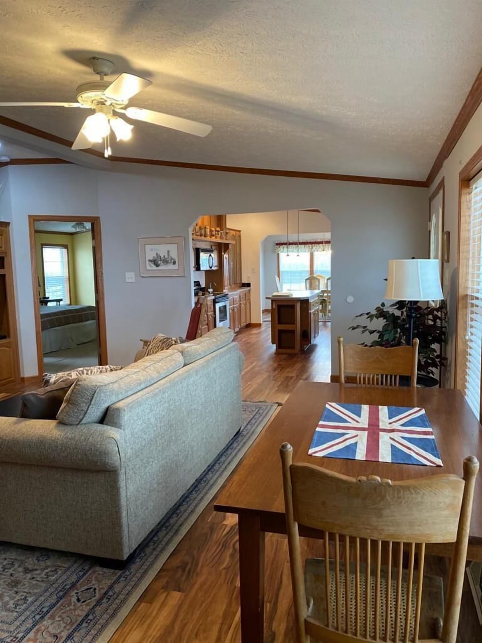Living room looking toward kitchen and dining room