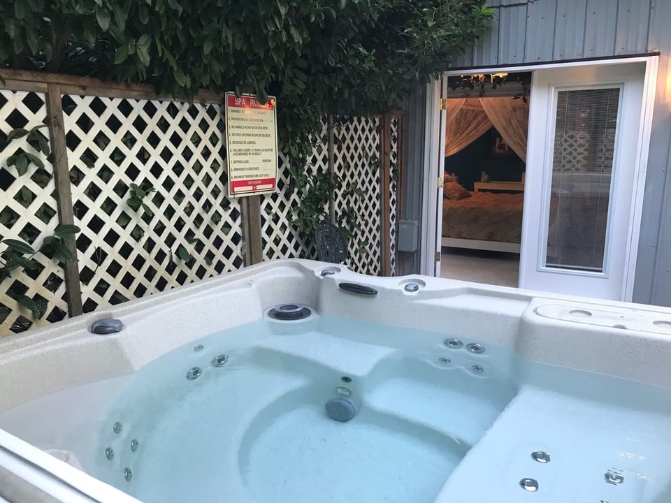 Spa off MBR. Fenced inside the already fenced property for extra privacy,