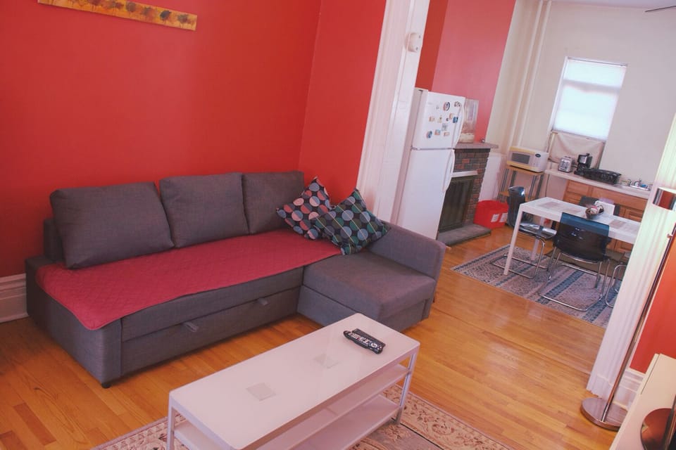 Sofa bed turns into a queen size bed