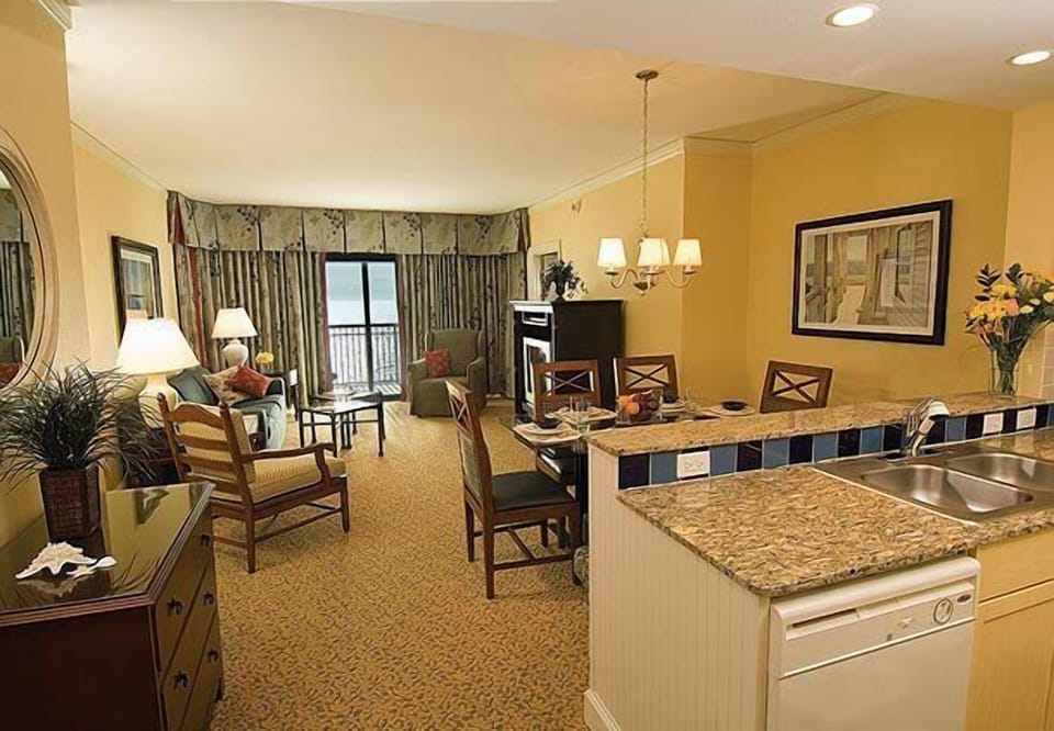 Spacious kitchen and living area.