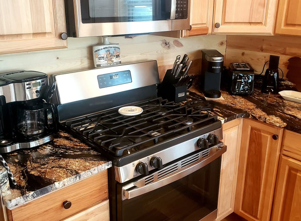 We use a gas stove for your cooking pleasure.