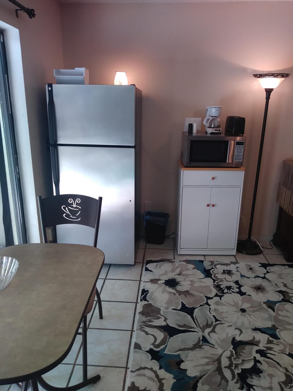 Fridge stocked with cold water,food, ice and more to use during your stay. 