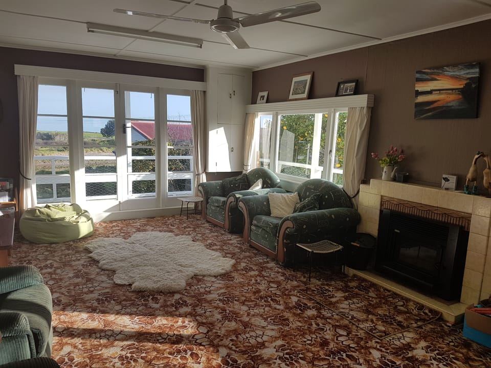 Living room with amazing retro carpet!