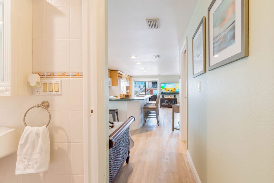 Hallway view and second bathroom for guest bedroom.