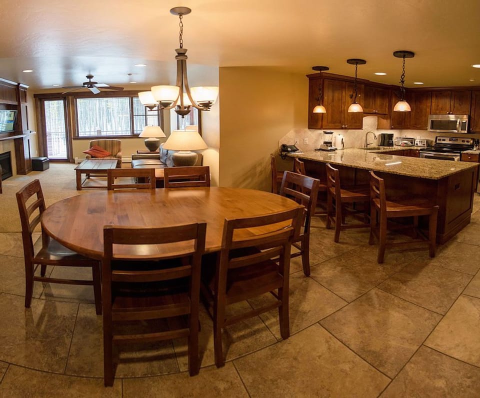 View of main living space/kitchen/dining. Photo courtesy of Grand Lodge.