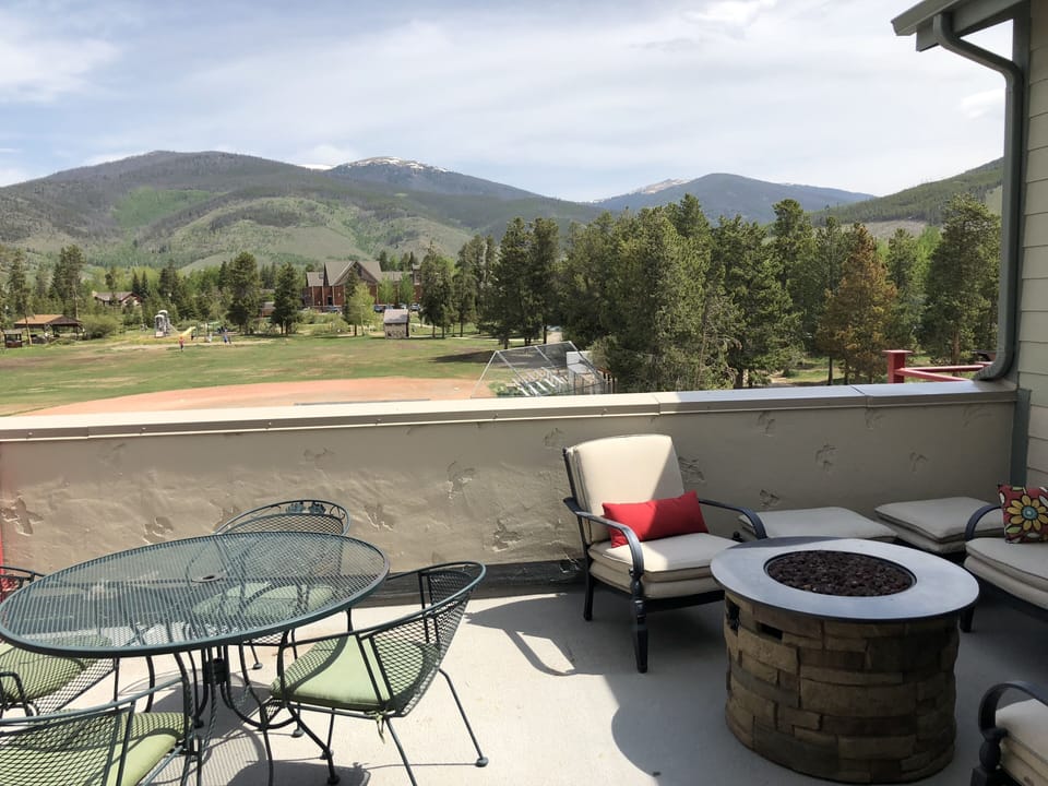 Patio view overlooking park.