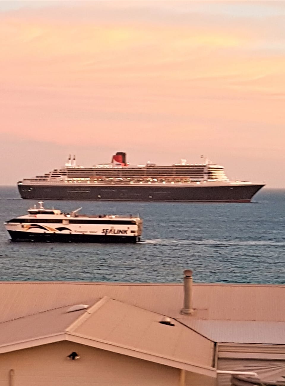 Cruise ships and ferry from the deck