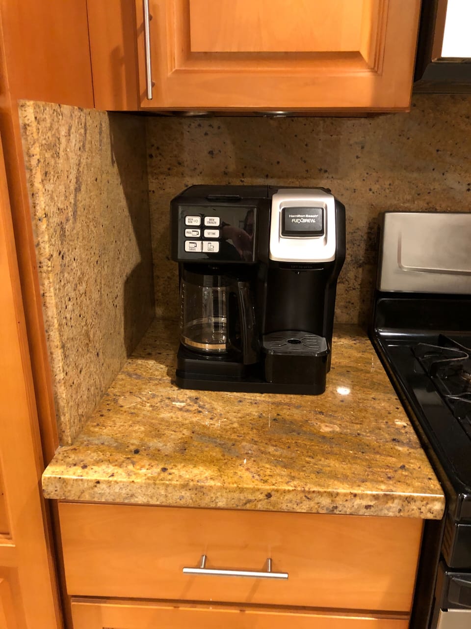 Keurig and drip coffee with single serve cream sugar & a variety of sweeteners 