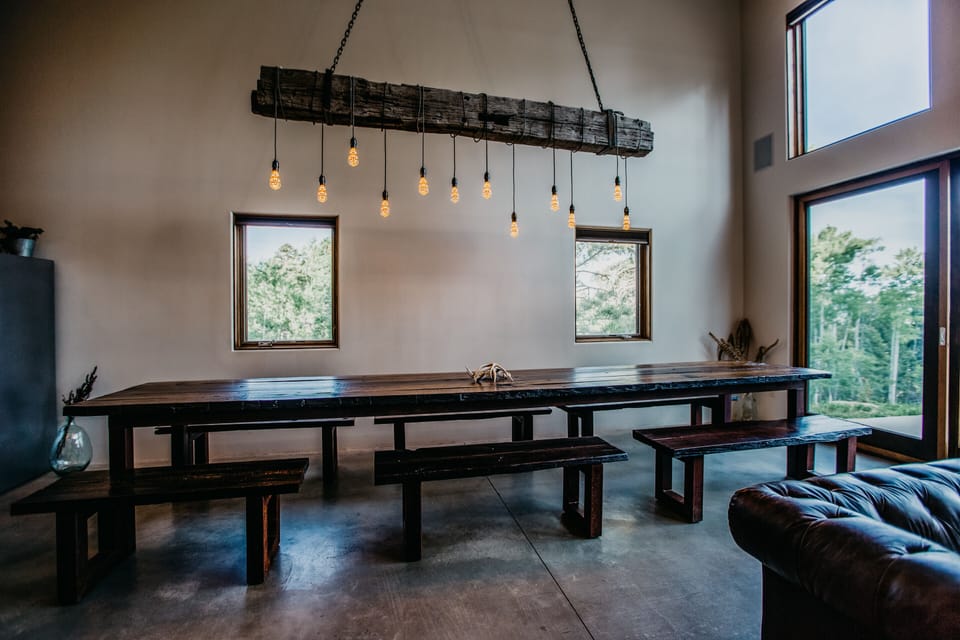 Dining table accomodates 18 with ease!