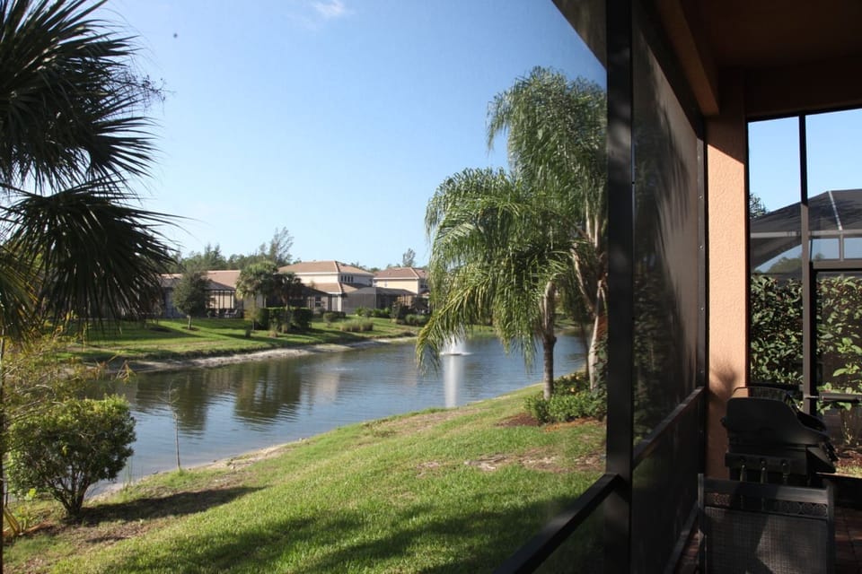 View from lanai over lake and fountain