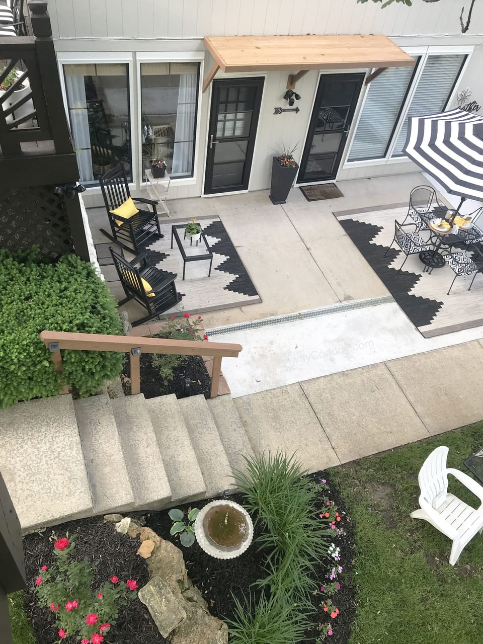 Your private patio & entrance along beautiful backyard view of the creek.