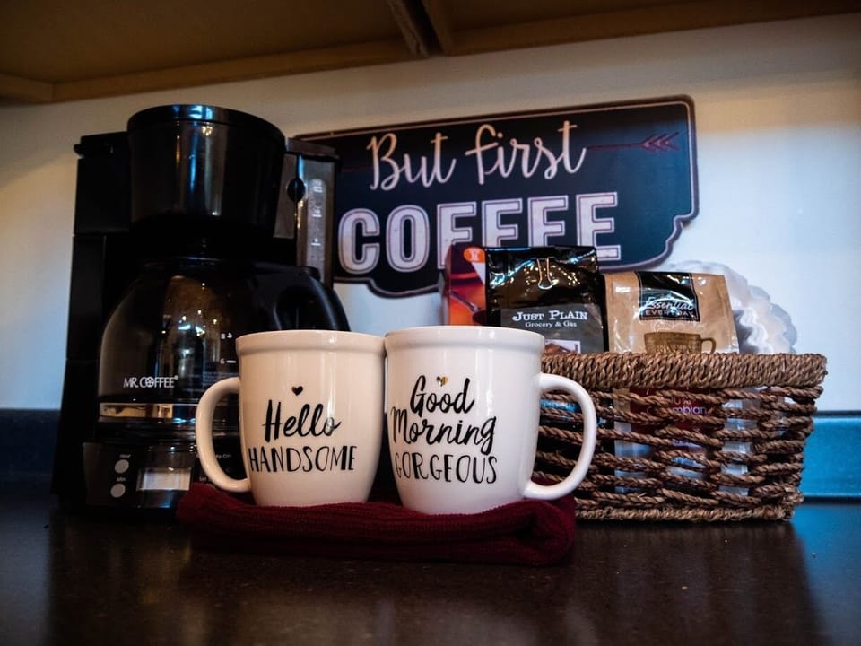 Well stocked coffee, tea and cocoa bar.