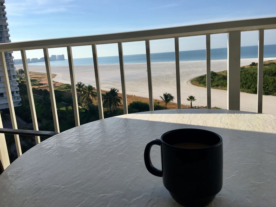 Enjoy your morning coffee over looking the expansive Marco beach