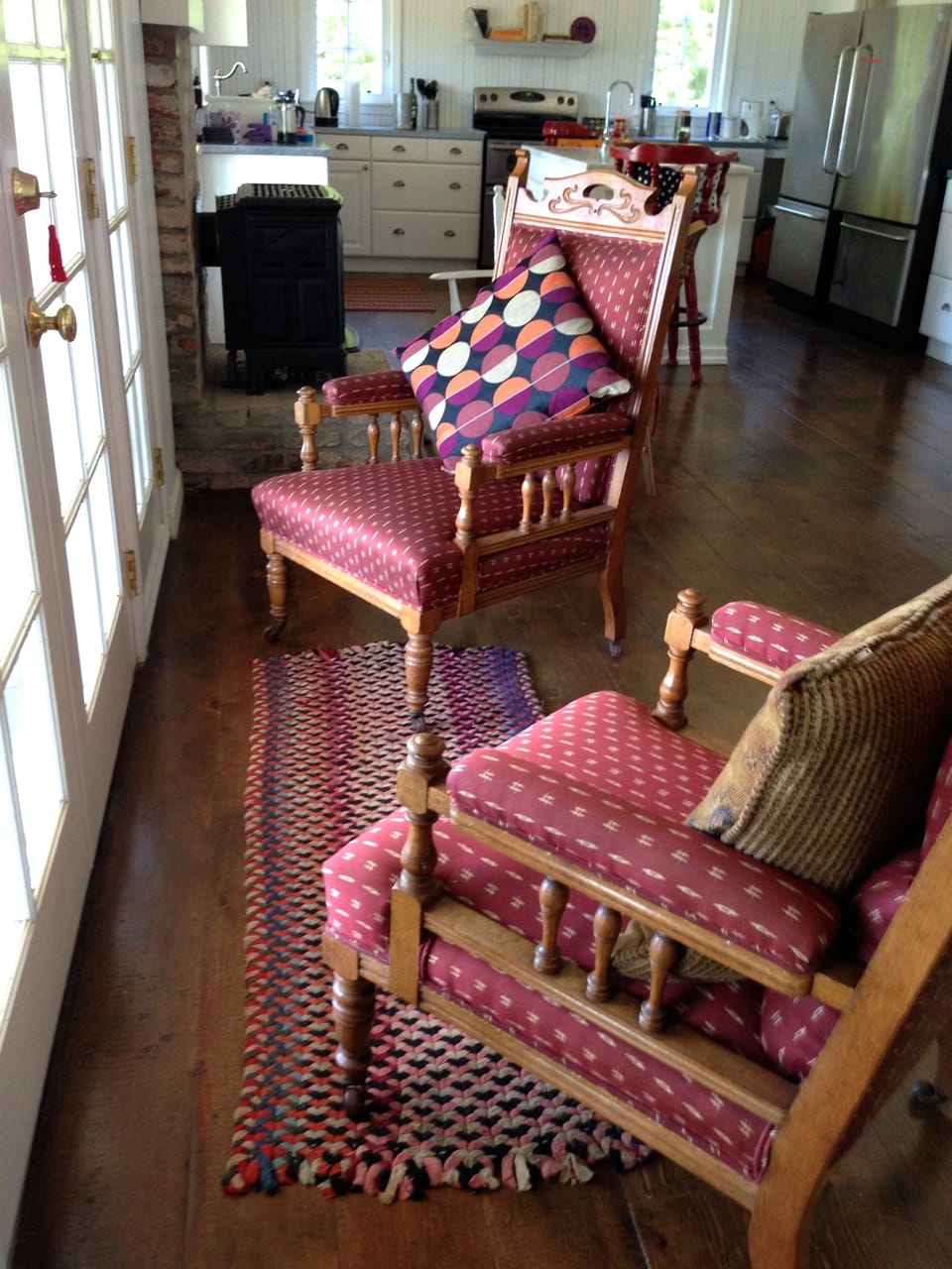 Chairs for View Gazing in Front of French Doors in Dining Room