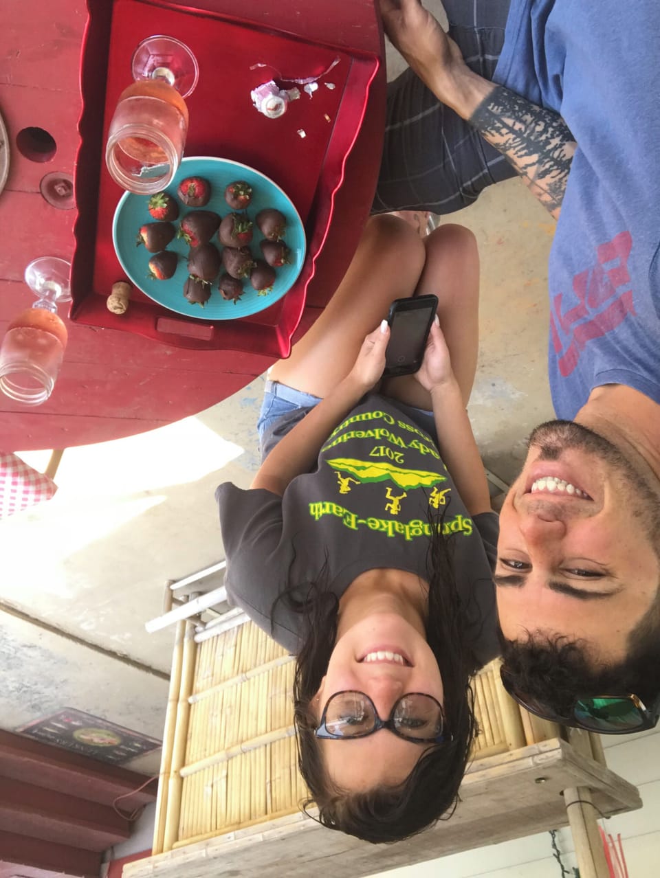These Redneck Honeymooners enjoyed their chocolate covered strawberries outside!