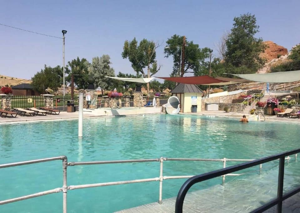 You have to soak at our hot spring pools. We have two hot springs pools in Thermop, complete with water slides, hot tubs, and indoor/outdoor pools. Star Plunge is located at 115 Big Springs Drive and Hellie's Tepee is located at 144 TePee Street.