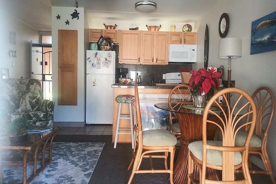 Kitchen area with a pantry that we keep basic needs, cooking oil, spices
