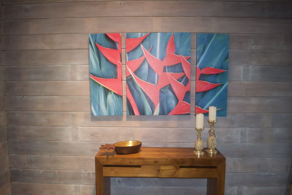 Art work and table by main entrance to the home