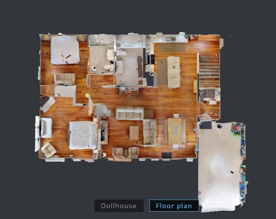 Second Floor with Main Kitchen, 2 Bedroom 2 Bath + Kids Bunk Room, Queen Sleeper Sofa in Greatroom & Single Daybed in Bedroom