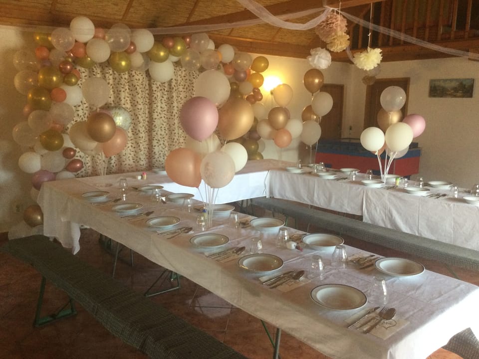 Pool house prepared for Hungarian wedding celebration