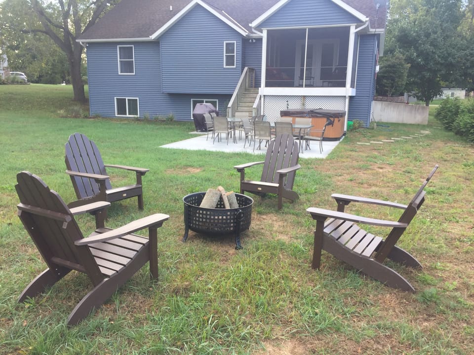 Enjoy s'mores or a ghost story at the backyard fire pit.