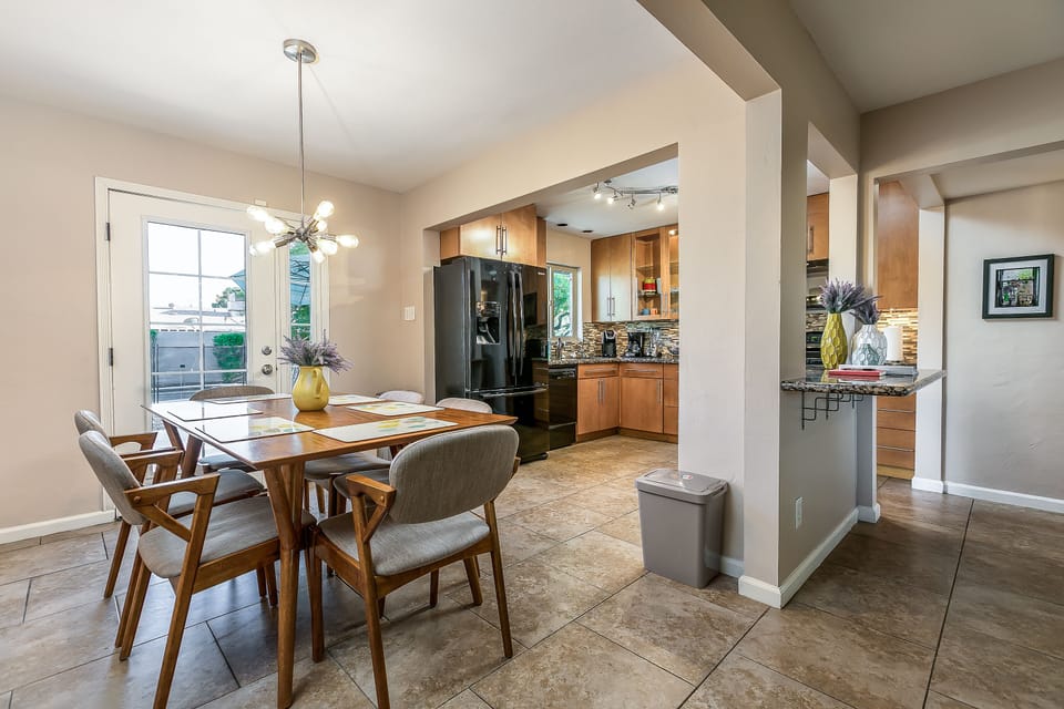 Enjoy meals on the Mid-Century dining table.