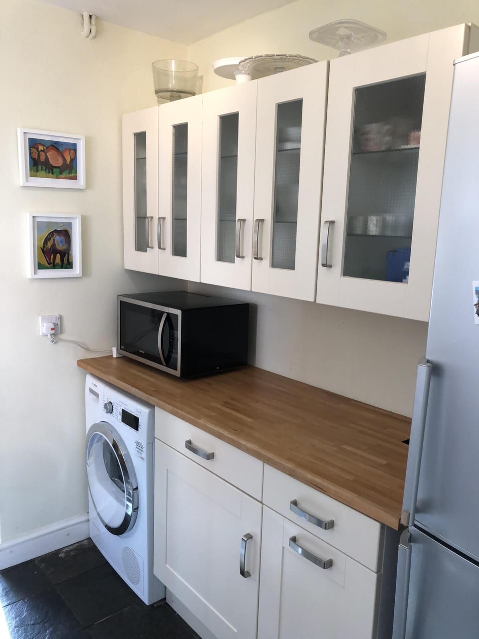 Large fridge freezer, Dryer, Microwave