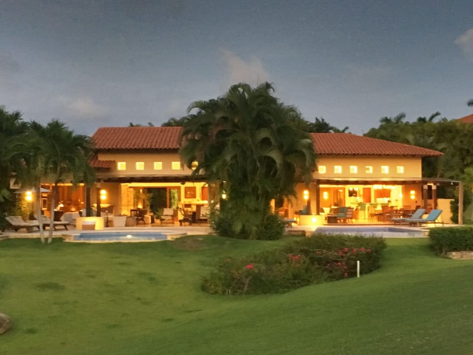 The two villas at night
