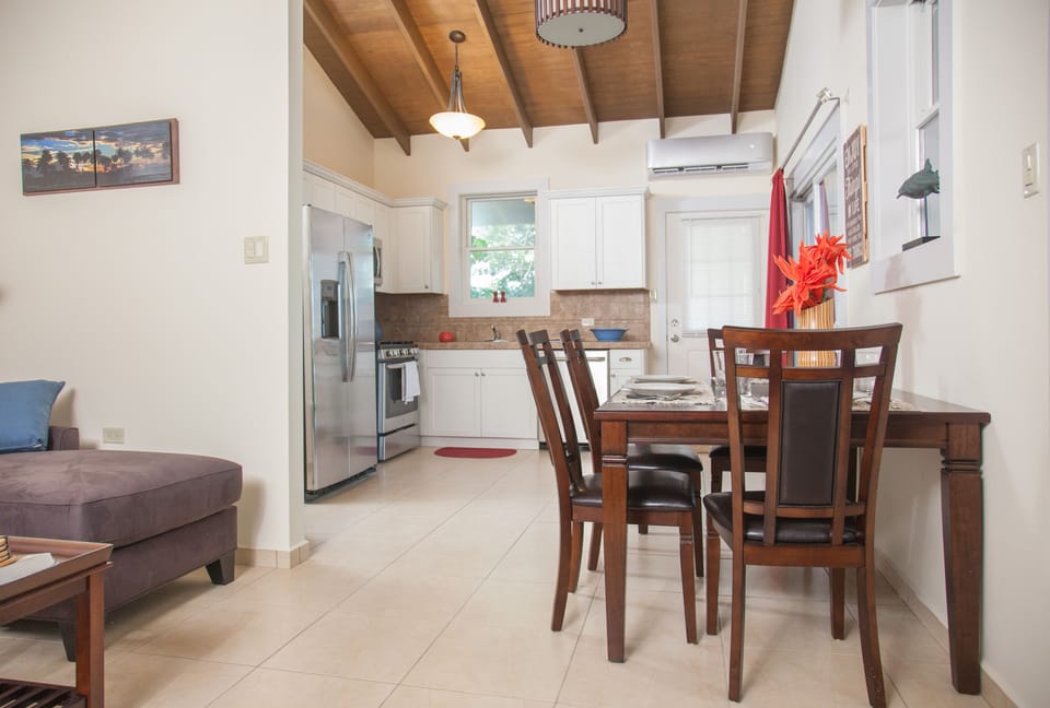 Upstairs living room into the kitchen.