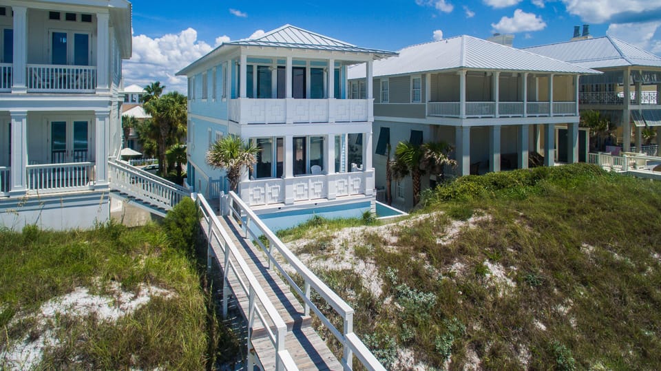 Beach Front View of My Blue Heaven with Private Walk Down- Note no pool on site.