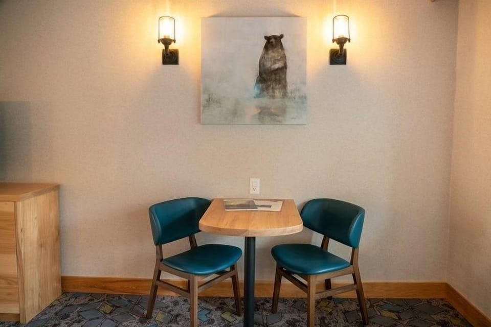 Sit down and enjoy your food around the dining table.