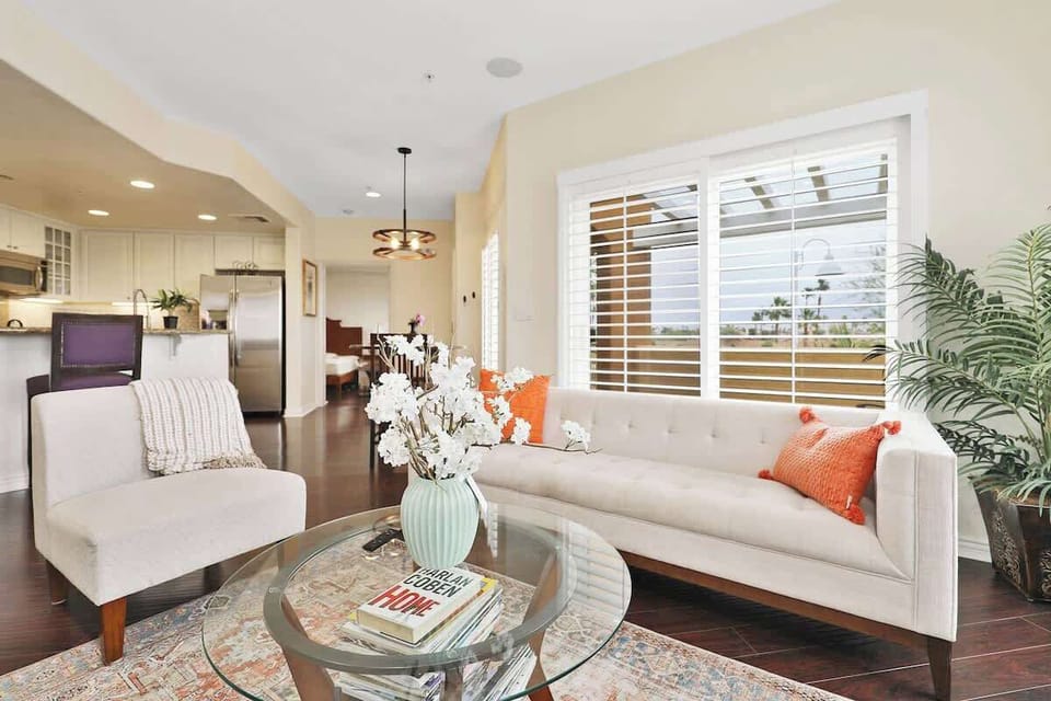 Living Room overlooking kitchen and guest room
