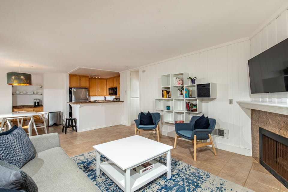 Looking back to the dining area and kitchen from the living area.