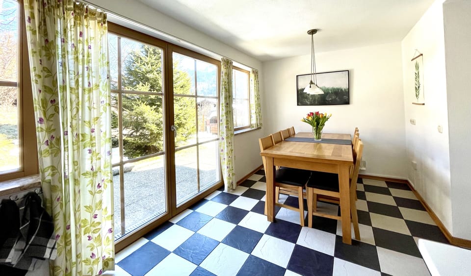 Dining room area with large french doors that open on to the patio