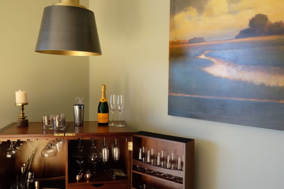Bar fully equipped with glassware and essentials