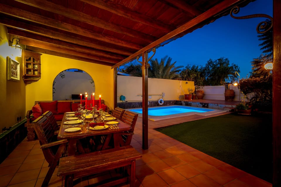 Terrace; dining at dusk but ideal all day